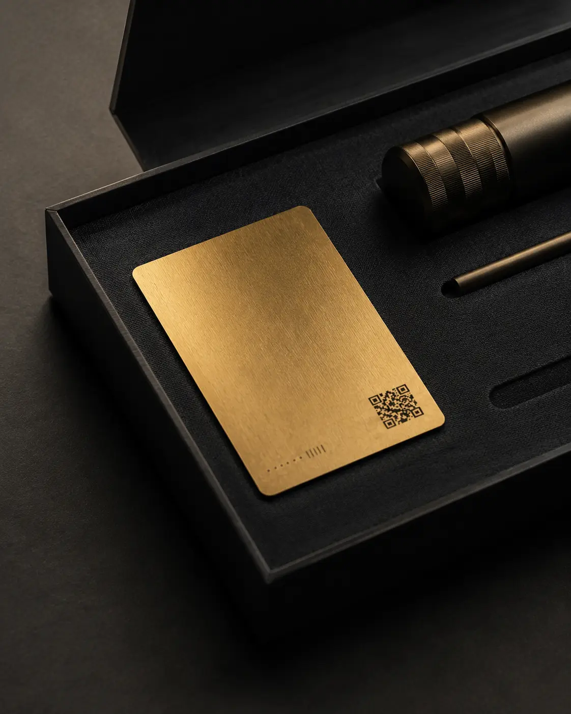 Thin gold warranty card in a premium presentation context