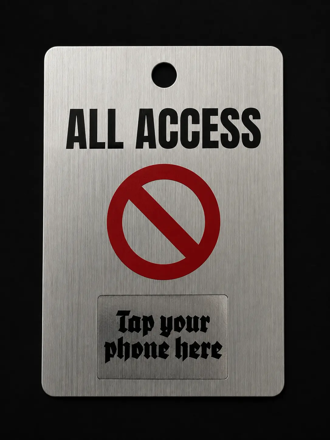 Brushed-silver reverse of the Balenciaga Music all-access pass with tap area