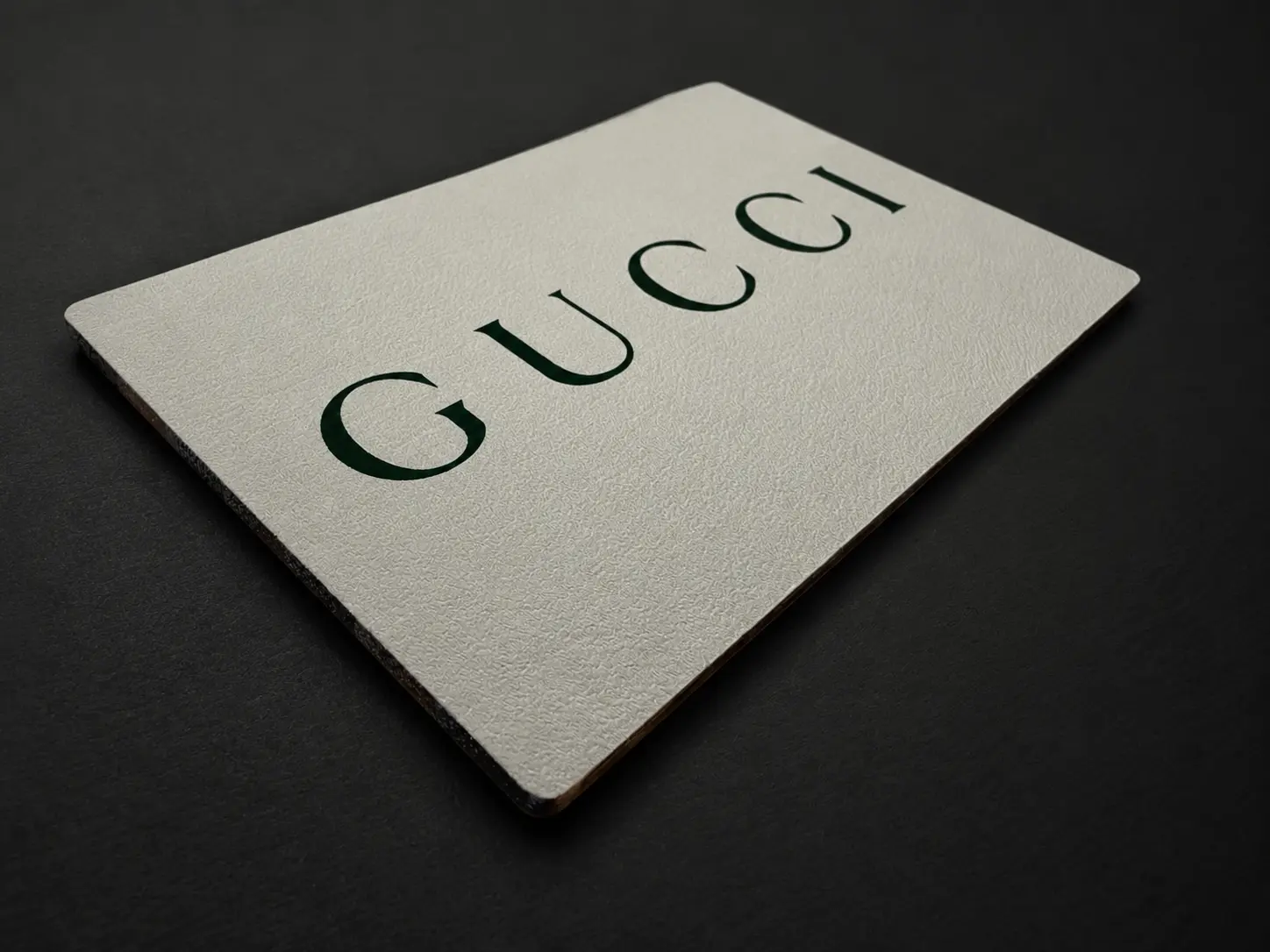 Low perspective view of the ivory-finished bamboo Gucci card